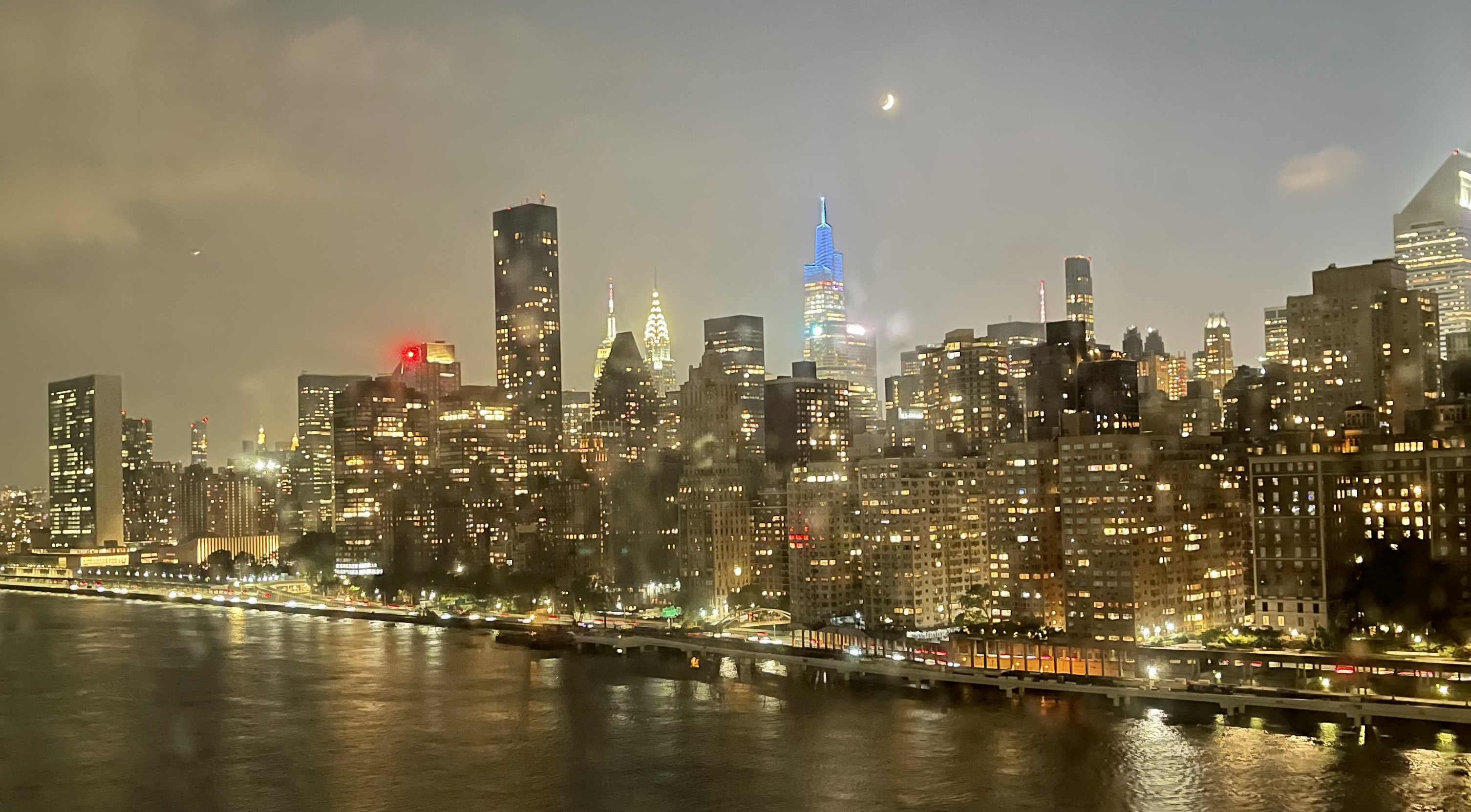 Manhattan night view from Roosevelt Island.